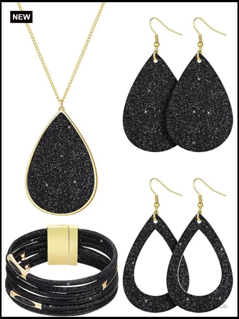 4-Piece Glitter Jewelry Set with Necklace, Earrings & Bracelet